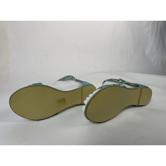 Turquoise Ankle Wrap Sandals With Gold Studs Size 7 By Mochi - Picture 16 of 16